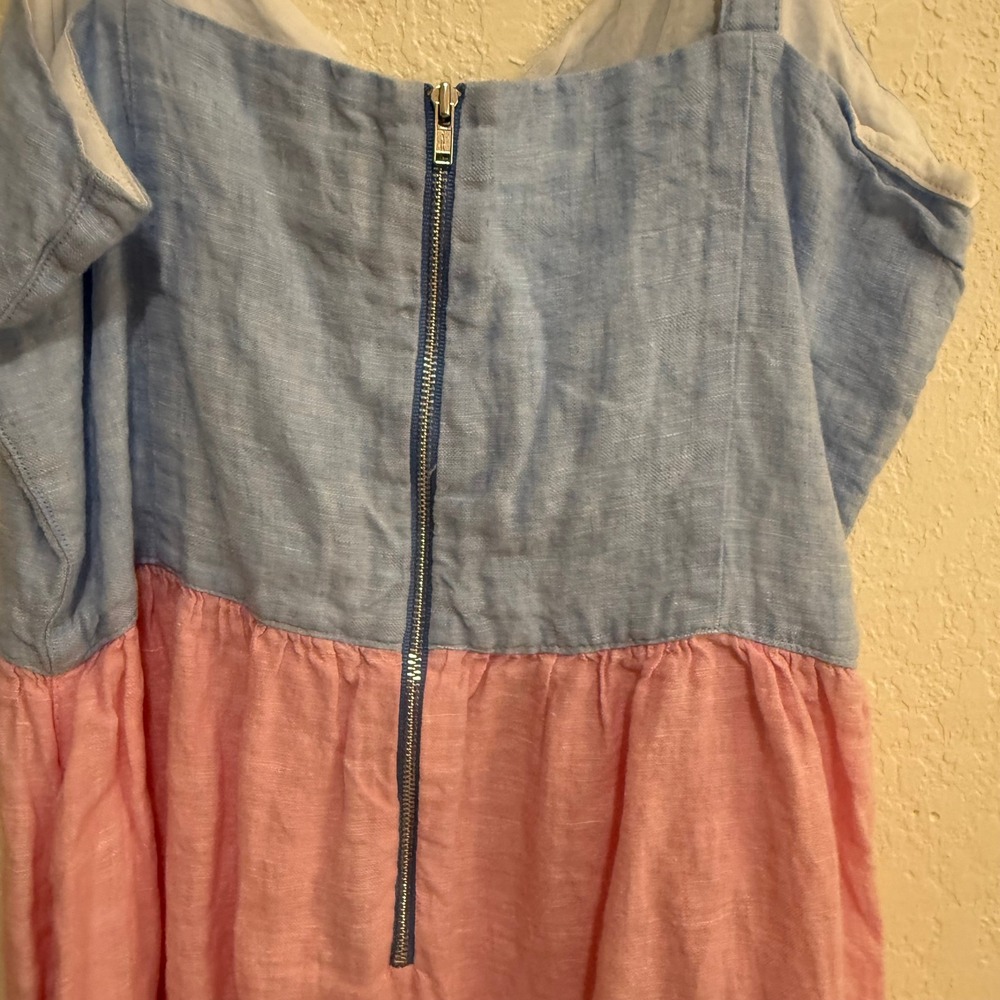 Cynthia Rowley 100% Linen Colorblock Mini Dress Blue Pink Coral Size 6 Pocket - Picture 7 of 10